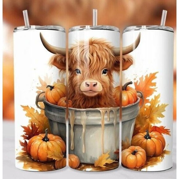 Handmade Other - Fall Baby Highland Cow  20oz Skinny Tumbler Travel Cup Double Insulated